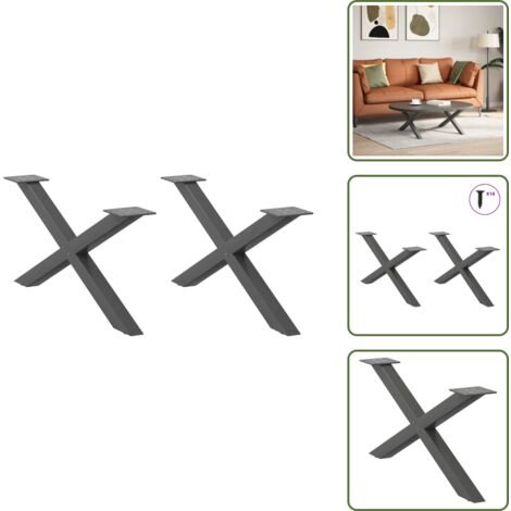 Soporte de mesa - vidaXL Patas para mesa de centro en forma de X (2 unidades), antracita, 70 x (30-31) cm, acero - Niveladores para mesa