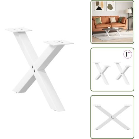 Soporte de mesa - vidaXL Patas para mesa de centro en forma de X (2 unidades), color blanco, 50 x (30-31) cm, acero - Niveladores para mesa