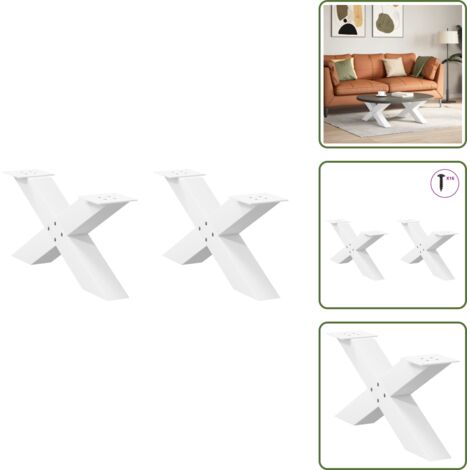 Soporte de mesa - vidaXL Patas para mesa de centro en forma de X (2 unidades), color blanco, 70 x (30-31) cm, acero - Niveladores para mesa