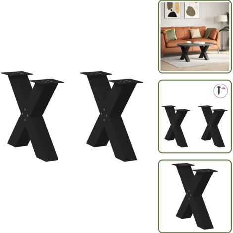 Soporte de mesa - vidaXL Patas para mesa de centro en forma de X (2 unidades), color negro, 60 x (42-43) cm, acero - Soporte de acero