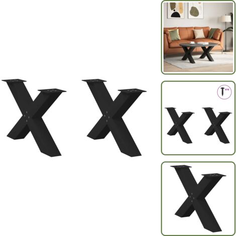 Soporte de mesa - vidaXL Patas para mesa de centro en forma de X (2 unidades), color negro, 70 x (42-43) cm, acero - Soporte de mesa de centro