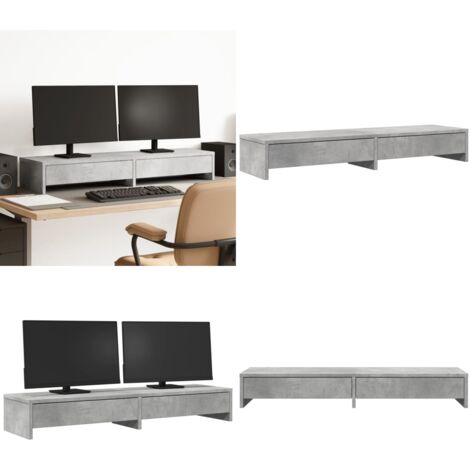Soporte de monitor cajones madera gris hormigón 100x27x15 cm - Cajón - Madera de ingeniería