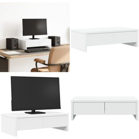 Soporte de monitor cajones madera ingeniería blanco 50x27x15 cm - Soporte de pantalla - Cajón de madera