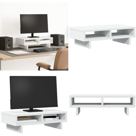 Soporte de monitor cajones madera ingeniería blanco 50x27x15 cm - Soporte de pantalla - Madera de ingeniería