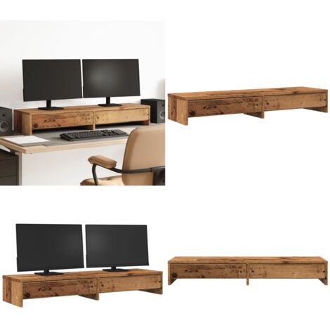 Soporte de monitor con cajones madera envejecida 100x27x15 cm - Cajón - Almacenamiento