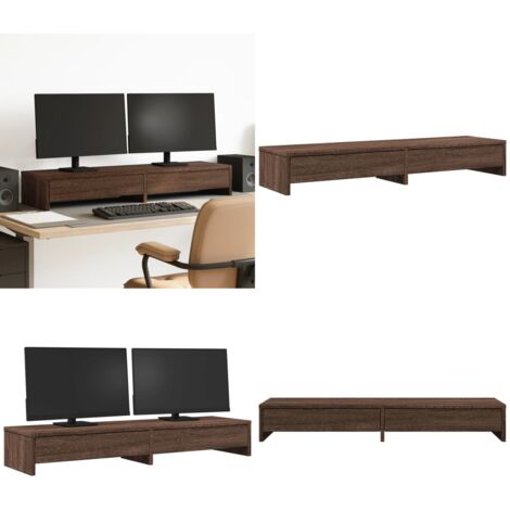 Soporte de monitor con cajones madera marrón roble 100x27x15 cm - Cajón - Almacenamiento