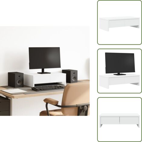 Soporte de monitor con cajones - vidaXL Soporte de monitor cajones madera ingeniería blanco 50x27x15 cm - Madera de ingeniería