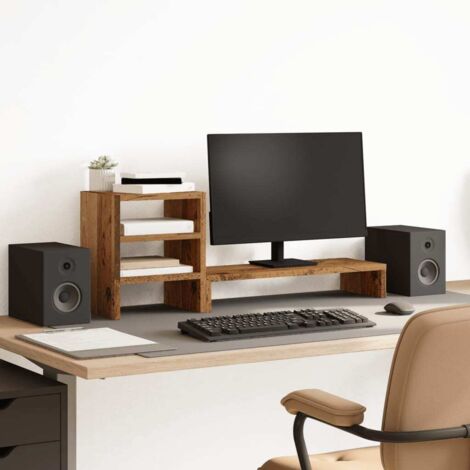 Soporte de monitor con organizador escritorio madera envejecida