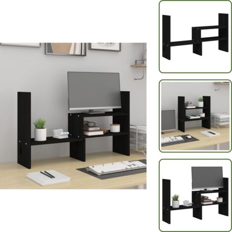 Soporte de monitor de escritorio negro - vidaXL Soporte para monitor madera maciza pino negro (39-72)x17x43 cm - Soporte de monitor de madera