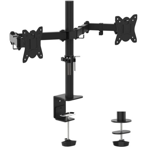 Soporte de Monitor Doble para Pantalla de Computadora de 13-32 Pulgadas, Altura Ajustable, VESA 75x75/100x100, Acero, Negro