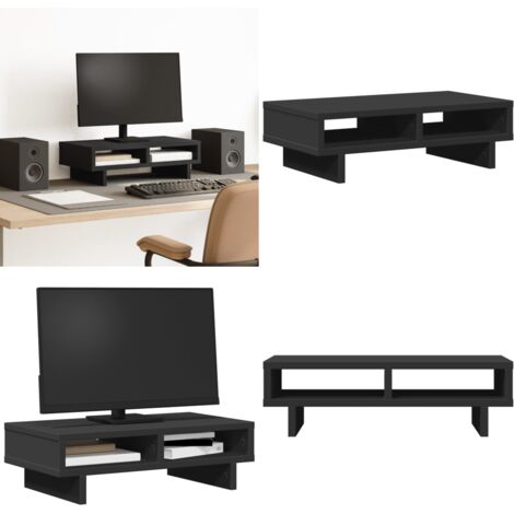 Soporte de monitor madera ingeniería negro 50x27x15 cm - Soporte de pantalla - Madera de ingeniería