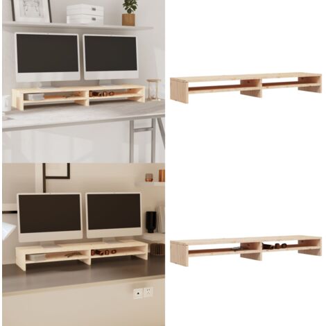 Soporte de monitor madera maciza de pino 100x24x13 cm - Soporte de escritorio - Madera maciza