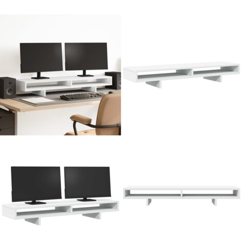 Soporte de monitor madera maciza de pino blanco 100x27x15 cm - Soporte de pantalla - Madera de ingeniería
