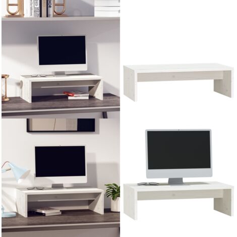 Soporte de monitor madera maciza de pino blanco 50x27x15 cm - Soporte de escritorio - Monitor elevado