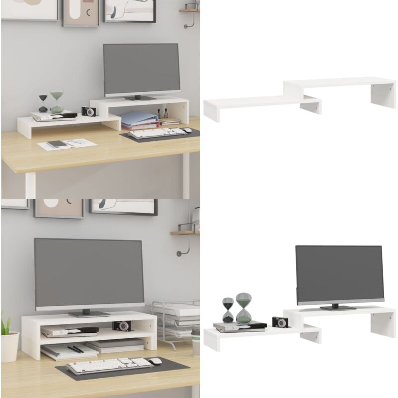 Soporte de monitor madera maciza pino blanco (52-101)x22x14 cm - Soporte de madera - Soporte de monitor de escritorio