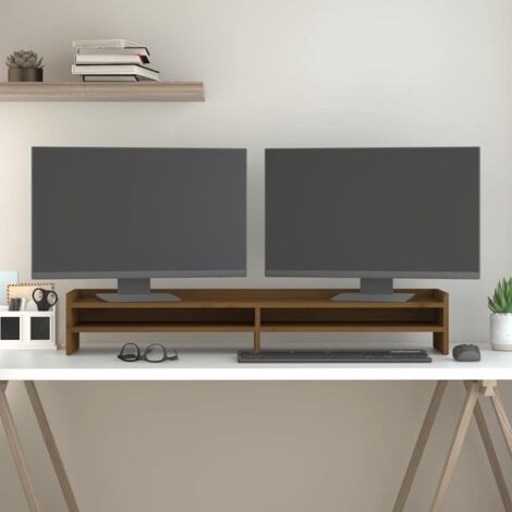 Soporte de monitor madera maciza pino marrón miel 100x24x16 cm