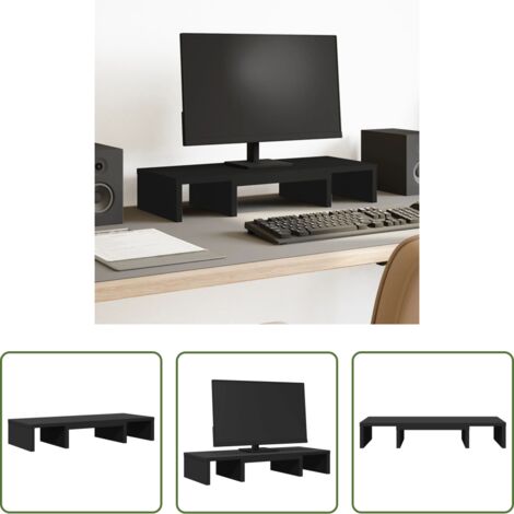Soporte de monitor -  Soporte de pantalla ajustable madera negro 60x24x10,5 cm