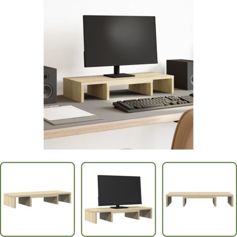 Soporte de monitor -  Soporte de pantalla ajustable madera roble Sonoma 60x24x10,5 cm