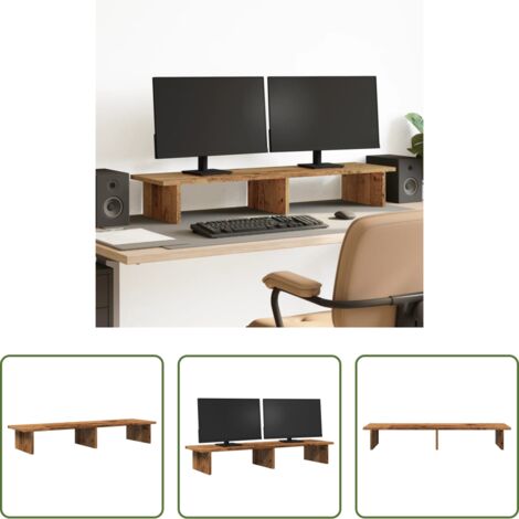 Soporte de monitor -  Soporte de pantalla madera ingeniería envejecida 100x27x15 cm