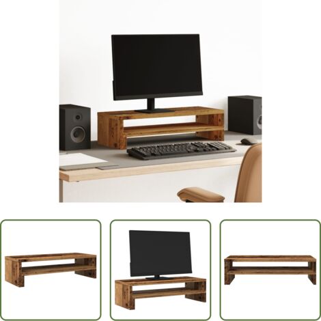 Soporte de monitor -  Soporte de pantalla madera ingeniería envejecida 54x22x15 cm