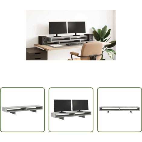 Soporte de monitor -  Soporte de pantalla madera ingeniería gris hormigón 100x27x15cm