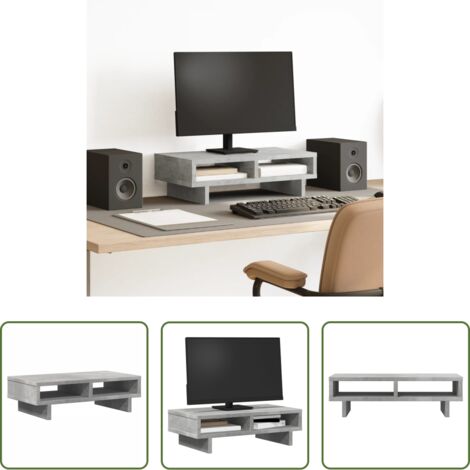 Soporte de monitor -  Soporte de pantalla madera ingeniería gris hormigón 50x27x15 cm