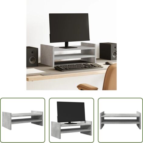 Soporte de monitor -  Soporte de pantalla madera ingeniería gris hormigón 50x27x20 cm