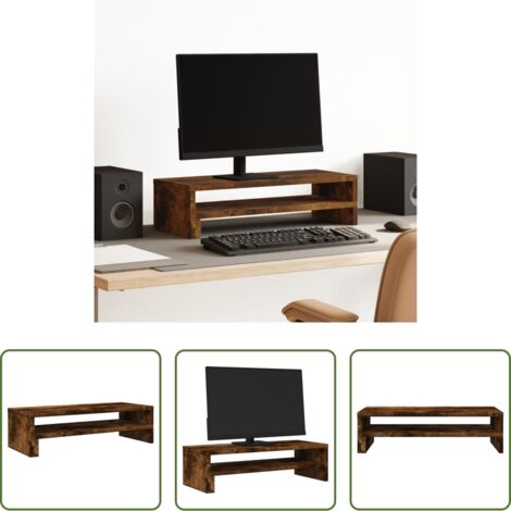 Soporte de monitor -  Soporte de pantalla madera ingeniería roble ahumado 54x22x15 cm