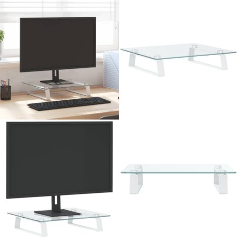 Soporte de monitor vidrio templado y metal blanco 40x35x8 cm - Soporte de pantalla - Soporte de ordenador
