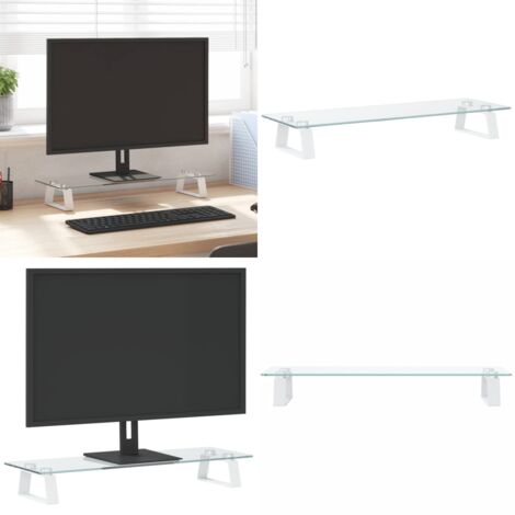 Soporte de monitor vidrio templado y metal blanco 60x20x8 cm - Soporte de pantalla - Soporte de ordenador