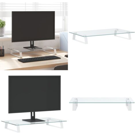 Soporte de monitor vidrio templado y metal blanco 60x35x8 cm - Soporte de pantalla - Soporte de ordenador