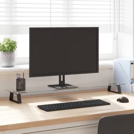 Soporte de monitor vidrio templado y metal negro 100x20x8 cm