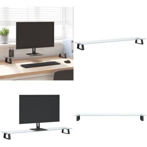Soporte de monitor vidrio templado y metal negro 100x20x8 cm - Soporte de pantalla - Soporte de ordenador