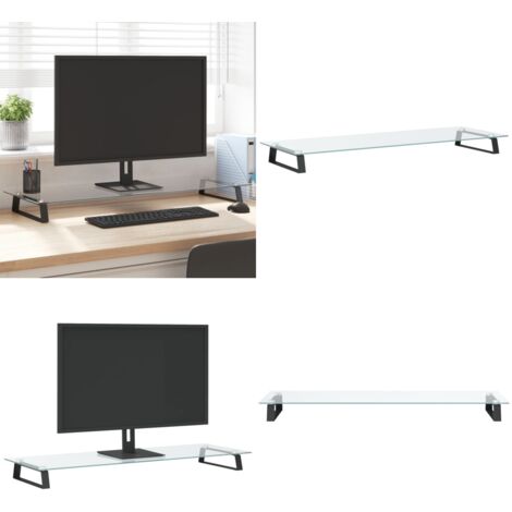 Soporte de monitor vidrio templado y metal negro 100x35x8 cm - Soporte de pantalla - Soporte de computadora