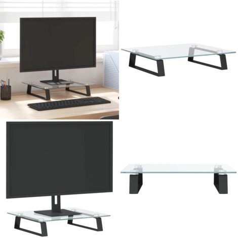 Soporte de monitor vidrio templado y metal negro 40x35x8 cm - Soporte de pantalla - Soporte de computadora
