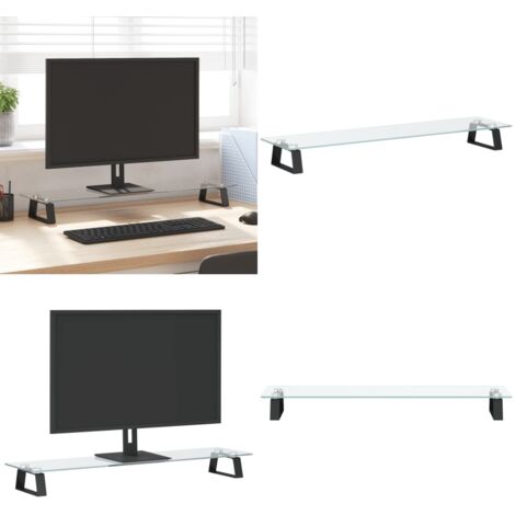 Soporte de monitor vidrio templado y metal negro 80x20x8 cm - Soporte de pantalla - Soporte de ordenador