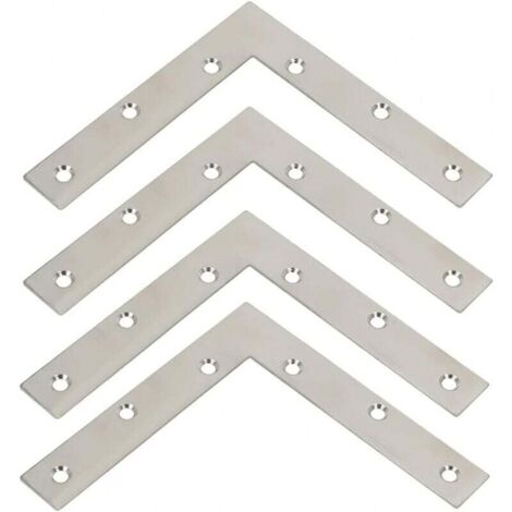 Soporte de montaje de placa de acero, soporte plano, soporte de reparación en forma de L, con tornillos, acero inoxidable cepillado, 150 mm x 150 mm, paquete de 4