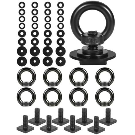Soporte de montaje en riel en T para portaequipajes de techo, perno de ojo M8 robusto con arandela, anillos de montaje de acero inoxidable con tuerca de ojo para cuerdas elásticas, cuerdas y ganchos.