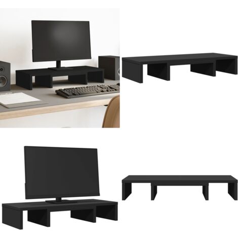 Soporte de pantalla ajustable madera negro 60x24x10,5 cm - Soporte de monitor - Soporte de monitor de madera
