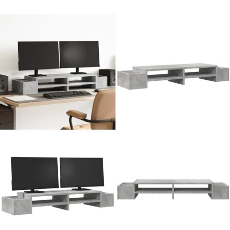 Soporte de pantalla con almacenaje gris hormigón 100x27x15 cm - Estante de oficina - Almacenamiento de oficina