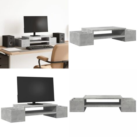 Soporte de pantalla con almacenaje gris hormigón 70x27x15 cm - Estante para monitor - Almacenamiento de oficina