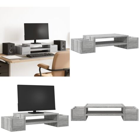 Soporte de pantalla con almacenaje gris Sonoma 70x27x15 cm - Estante de monitor - Almacenamiento de oficina