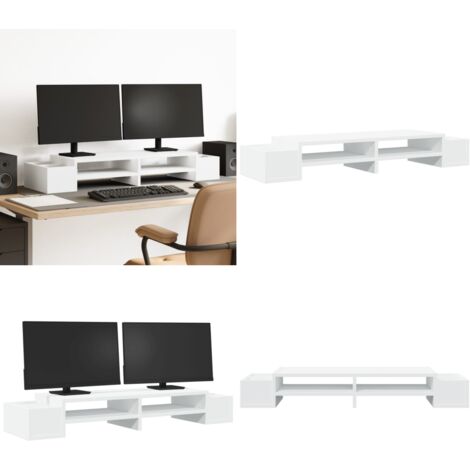 Soporte de pantalla con almacenaje madera blanco 100x27x15cm - Estante de madera - Soporte de monitor