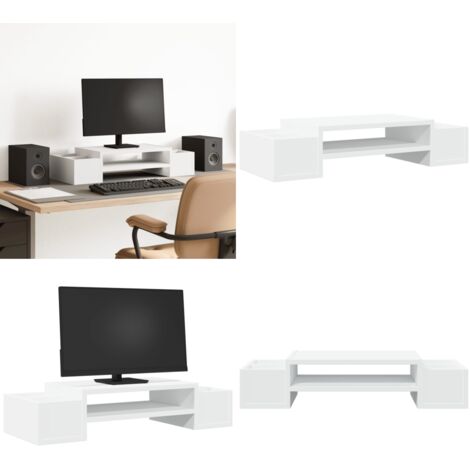 Soporte de pantalla con almacenaje madera blanco 70x27x15 cm - Estante de madera - Soporte de monitor