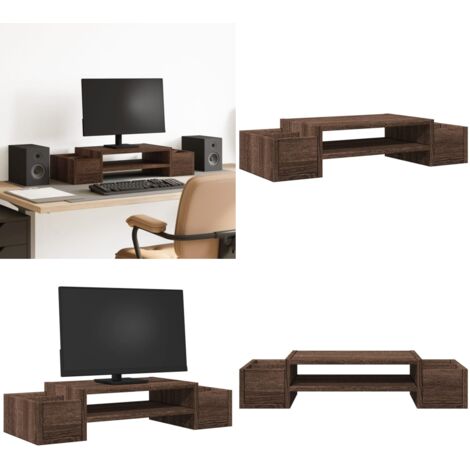 Soporte de pantalla con almacenaje marrón roble 70x27x15 cm - Estante de madera - Almacenamiento de oficina