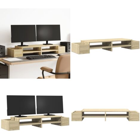 Soporte de pantalla con almacenaje roble Sonoma 100x27x15 cm - Estante de madera - Soporte de monitor