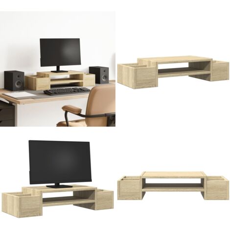 Soporte de pantalla con almacenaje roble Sonoma 70x27x15 cm - Estante para monitor - Soporte elevador de monitor