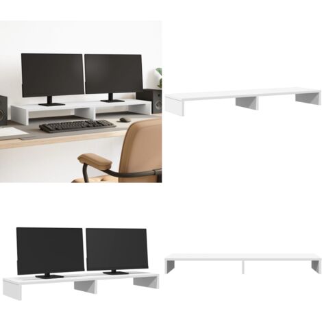 Soporte de pantalla madera ingeniería blanco 100x27x10 cm - Soporte de monitor - Soporte de monitor doble