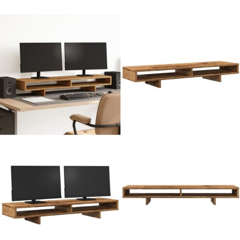 Soporte de pantalla madera ingeniería envejecida 100x27x15 cm - Soporte de monitor - Madera de ingeniería