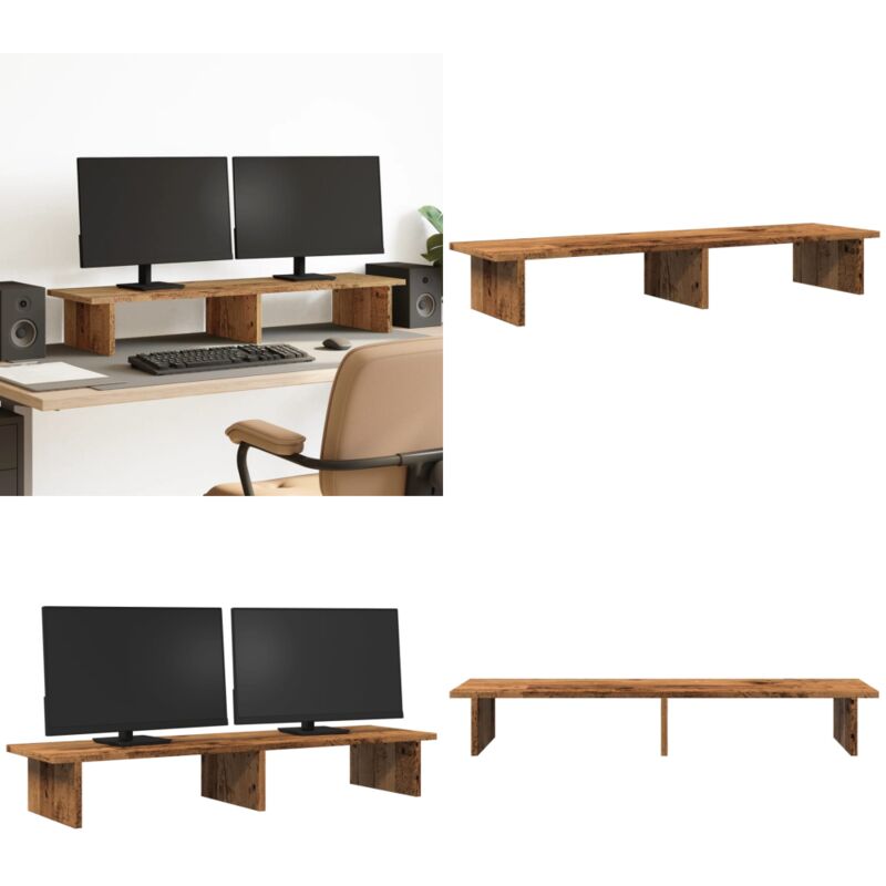 Soporte de pantalla madera ingeniería envejecida 100x27x15 cm - Soporte de monitor - Soporte de monitor madera